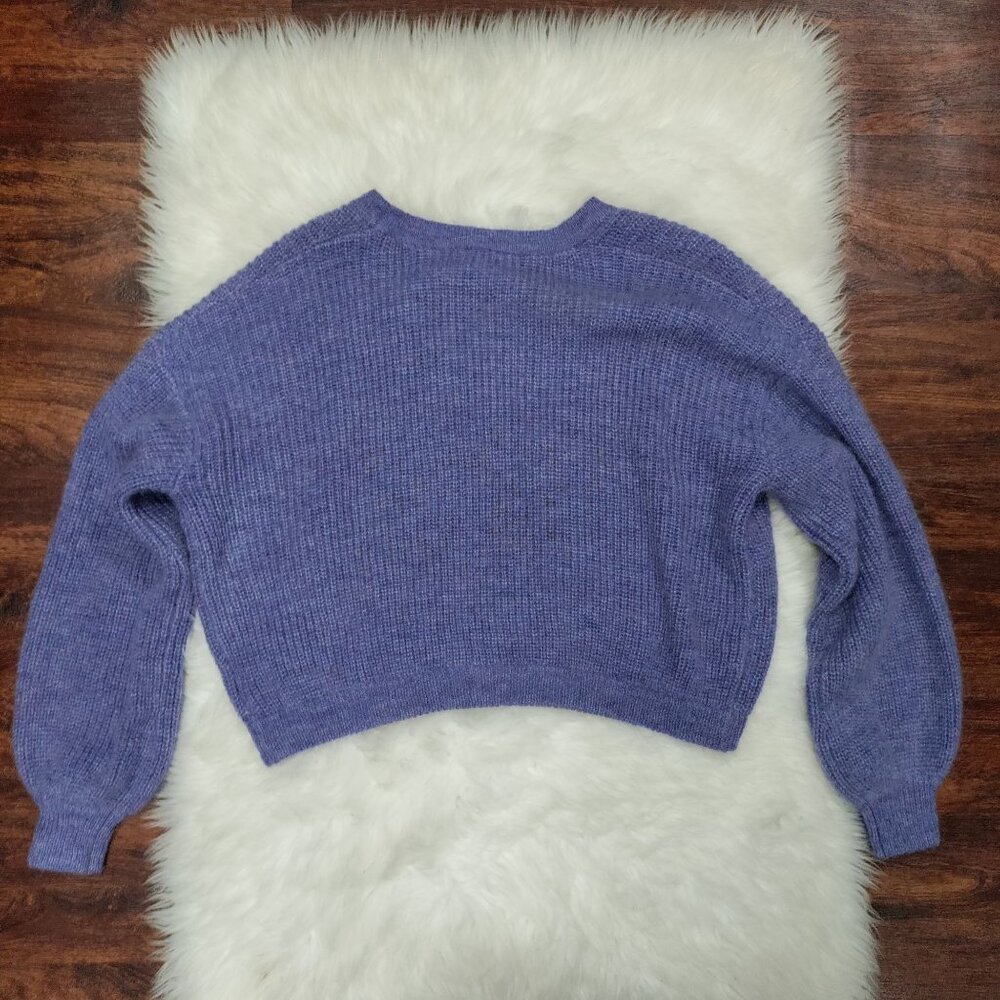 J. Inc Purple Wool Blend Knit V-Neck Button Front Cropped Cardigan Sweater Small - Picture 3 of 10